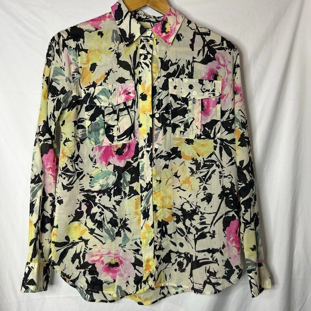 Lauren Ralph Lauren Floral Print Button Down‎ Shirt Pink Yellow Small Petite